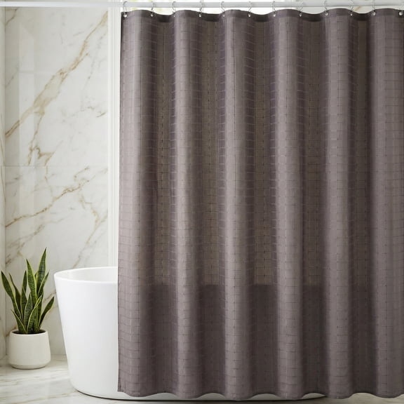 REGALWOVEN Plaid Textured Shower Curtain Sets, Modern Weighted Bath Curtain with 12 Hooks for Bathroom, Hotel Decor Dark Grey 71"W x 71"L