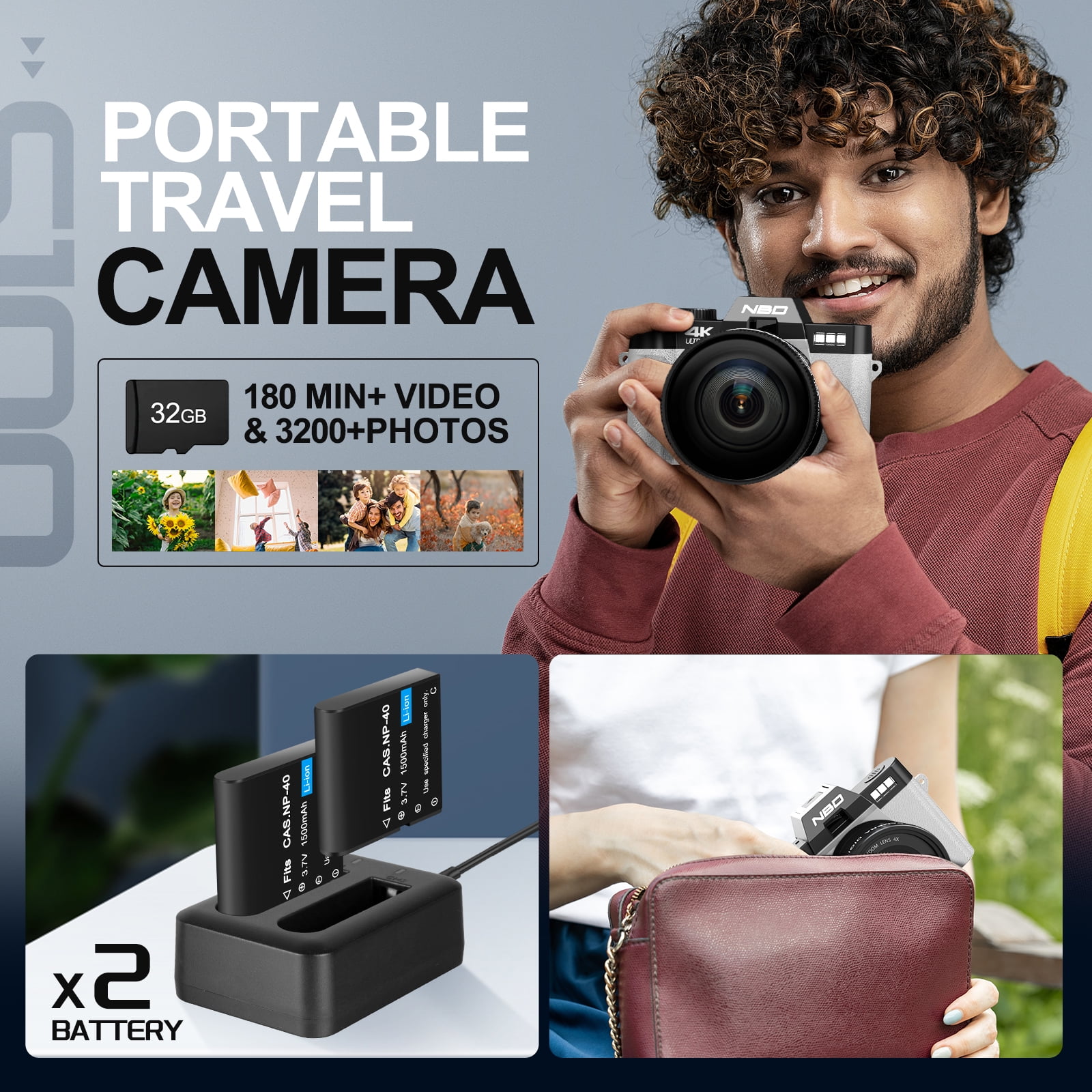 NBD 4K Digital Cameras for Photography,48 MP Autofocus Vlogging Camera with 52mm Wide Angle & Macro Lens,White