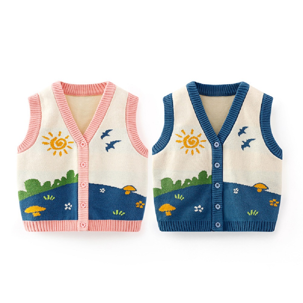 Esaierr Toddler Boys Sleeveless Cardigan Jacket Sweater Kids Boys Cardigan Sweater Buttons Sleeveless Undershirt Printed Knit Top for Boys Toddler