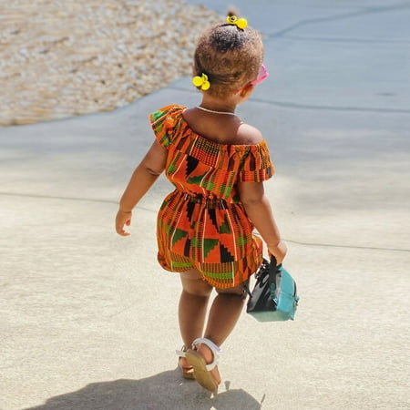 

dmqupv Jumpsuit Girls Off Jumpsuit Shoulder Style Traditional Girls Toddler Ankara 6M-4Y Romper Girls Baby Ruffle Romper Orange 3-4 Years