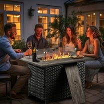 Gymojoy Gray 41 in. 50000 BTU Rectangular Wicker and Metal Propane Outdoor Dining Fire Pit Table with Glass Wind Guard Lid,Lava Rocks