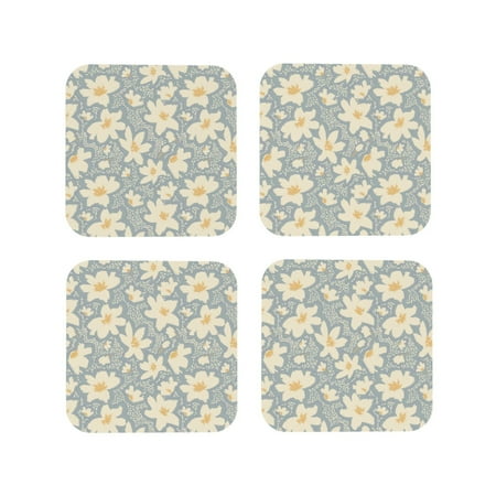 

Drink Coasters Set of 4 abstract floral print Leather Coasters for Coffee Table Protector Heat Resistant Cute Coasters for Home Decor Housewarming Gifts Bar Kitchen 4 Inch Square