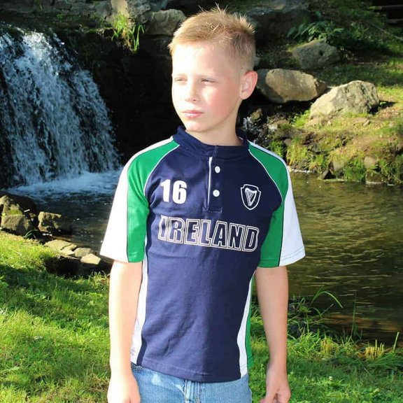 Kids Irish Rugby Pullover Short Sleeve Shirt,Blue & Green, 8/9 by Landsdowne