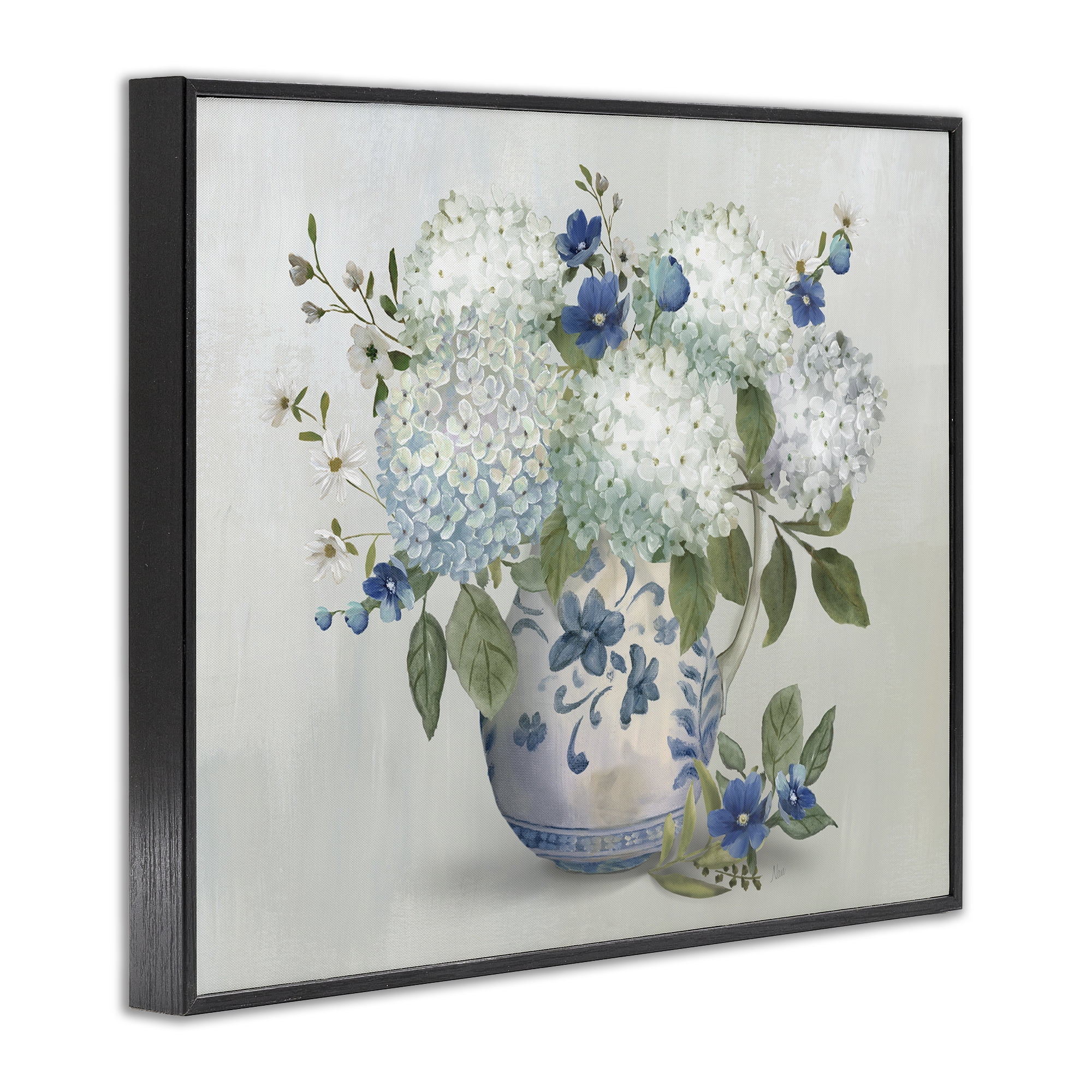Stupell Industries Ivory & Blue Hydrangea Vase Black Framed Giclee Art, design by Nan