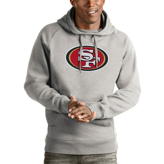 Men's Antigua Heather Gray San Francisco 49ers Victory Pullover Hoodie