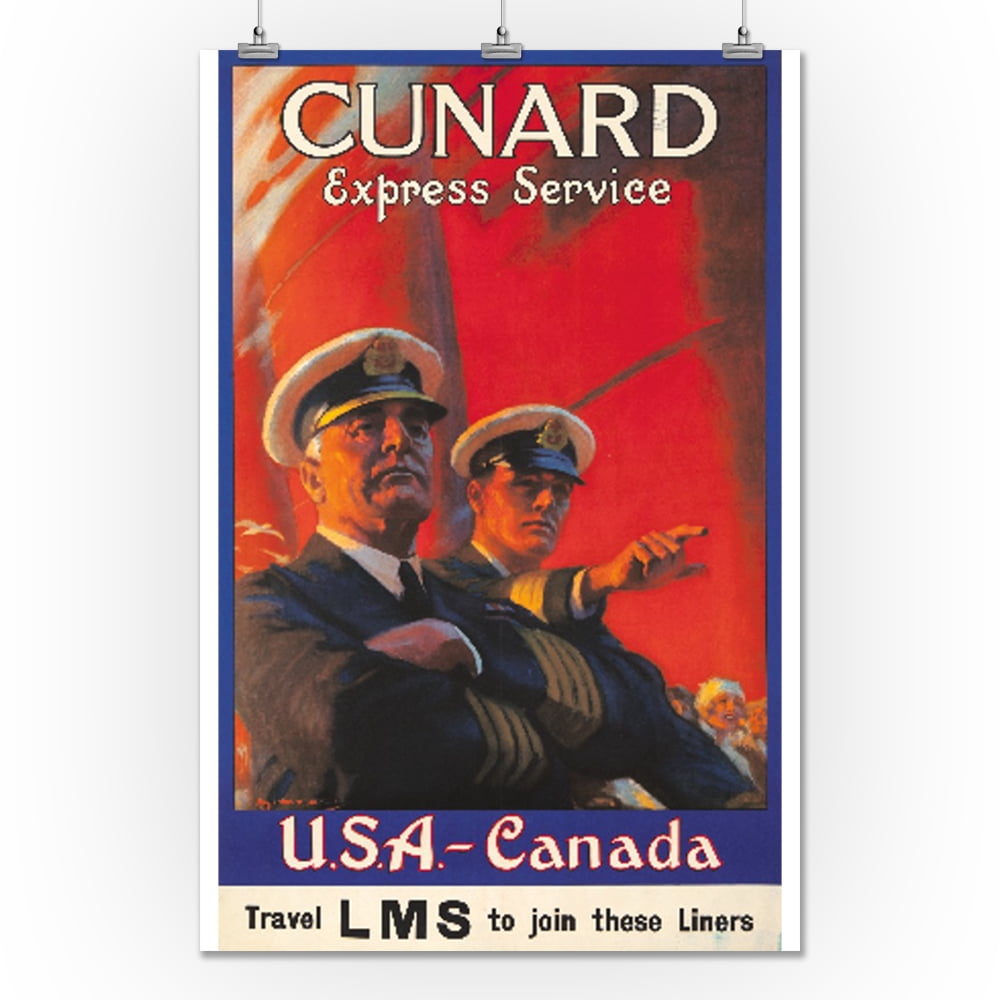 POSTER CUNARD LINE TO UNITED STATES CANADA SHIP TRAVEL VINTAGE REPRO FREE S//H