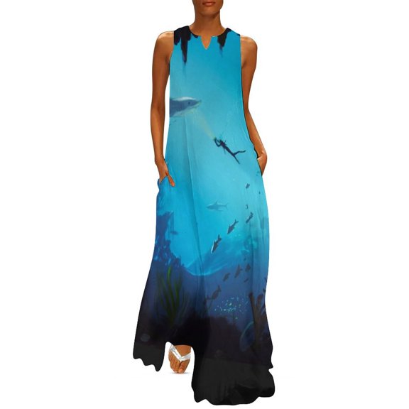underwater shark and diver Long Dress Wom's clothing dresses for wom long dress wom Dress