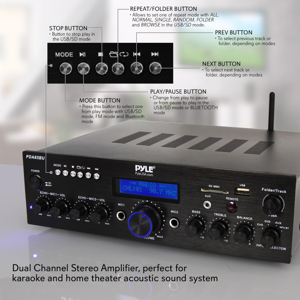 Pyle 2 Channel 200 Watt Home Theater Amplifier Bluetooth Receiver Sound System - image 4 of 4