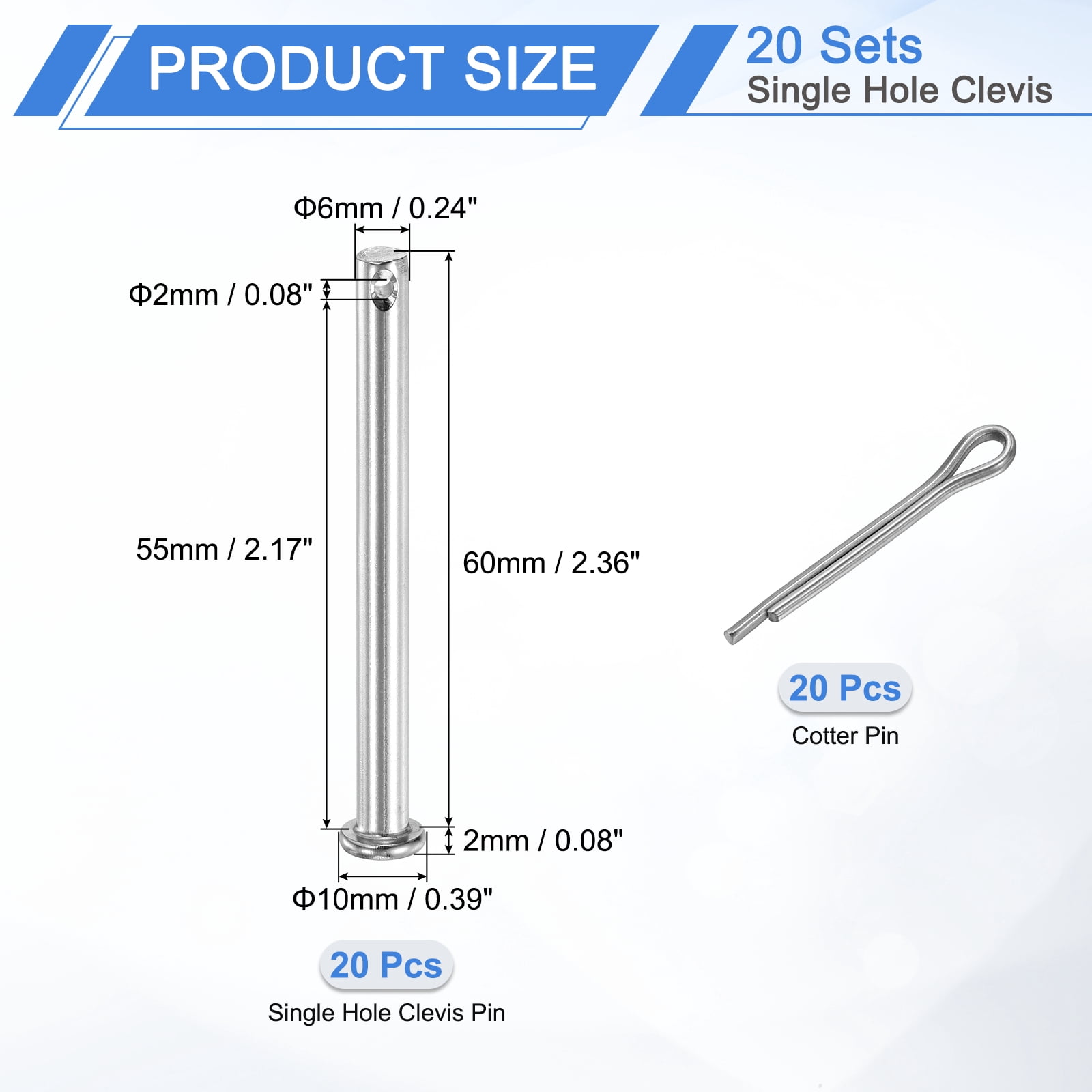 8Pack M3x10mm Clevis Pins, 304 Stainless Steel Single Hole Flat Head Clevis Pin Hairpin Location Pin with Cotter Pins for Trailer Latch Mechanics Repair Furniture Installation