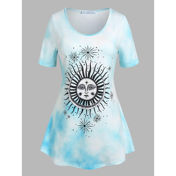 Tallas grandes Teñido Dye Sun Imprimir Swing Tee Rosegal Camisetas tallas grandes