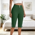 thumbnail image 5 of Kinrui Women's Bermuda Long Shorts with Pockets Slit Hem Knee Length Shorts High Waisted Stretch Work Dress Shorts Green L, 5 of 7