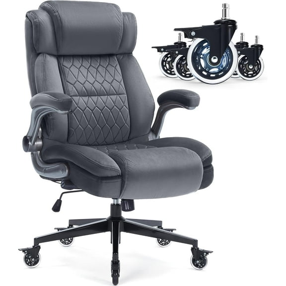 ZHIBO Fabric High Back Office Chair, 400lb Capacity, Lumbar Support, Flip Arms