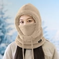 thumbnail image 2 of qolati Ski Mask Fleece Balaclava Winter Hood Mask for Women and Men Windproof Warm Fuzzy Drawstring Face Cover Hat Khaki Free Size, 2 of 7