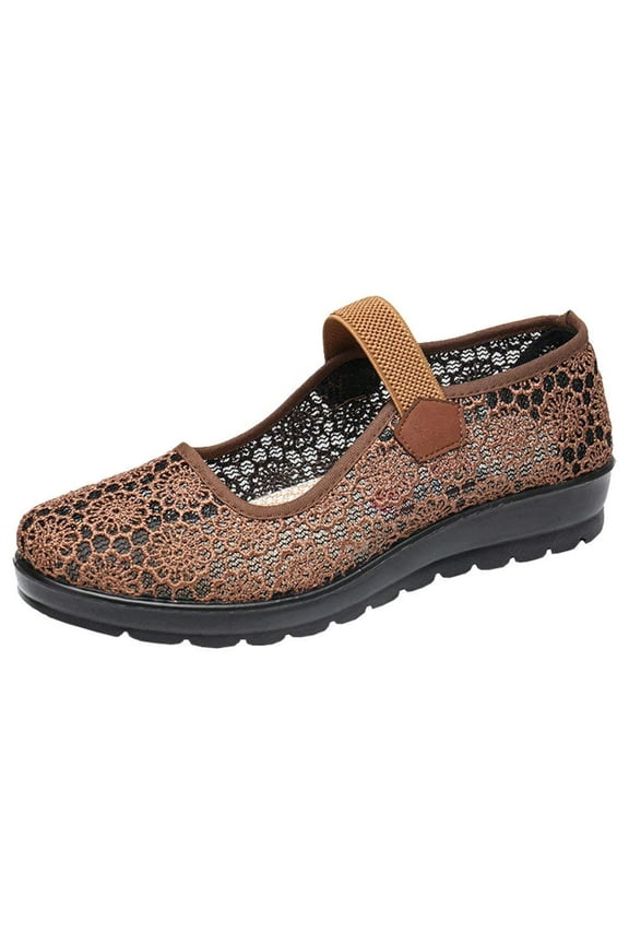 Womens Mary Jane Flats Cut Out Mary Jane shoes Round Toe Comfort Walking shoes(8.5,brown)