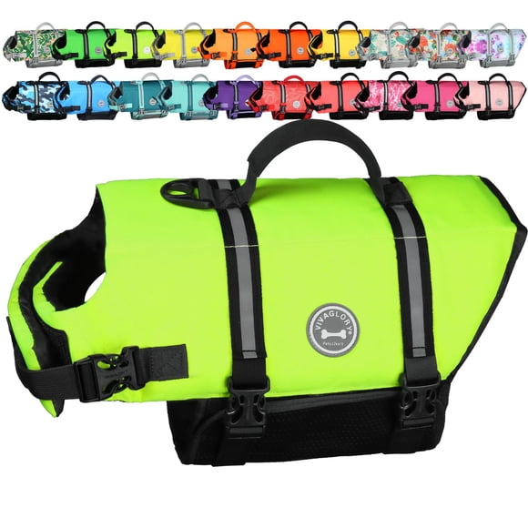 VIVAGLORY Gilet de Sauvetage pour Chien, Gilet de Sauvetage avec Poignée, Flottabilité pour Chiot, Gilet de Sauvetage pour Chien pour la Natation et la Navigation, m, Jaune Vif