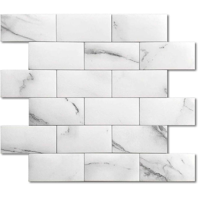 Ladrillo Adhesivo Para Pared Mate, Mosaico Autoadhesivo Para Cocina Azulejos Mármol Pegatinas Azulejos Para Pared Baño Ducha (Blanco)
