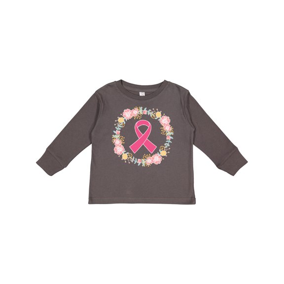 Inktastic Breast Cancer Pink Ribbon Awareness Wreath Girls Long Sleeve Toddler T-Shirt