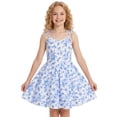 thumbnail image 4 of IBTOM CASTLE Teen Girls Floral Spaghetti Strap Sundress Party Dress | Adjustable Bow V Neck Ruffle Summer Dress, Tween Girls Graduation Dance Dress,Teens Birthday Holiday Dresses Blue, 4 of 7