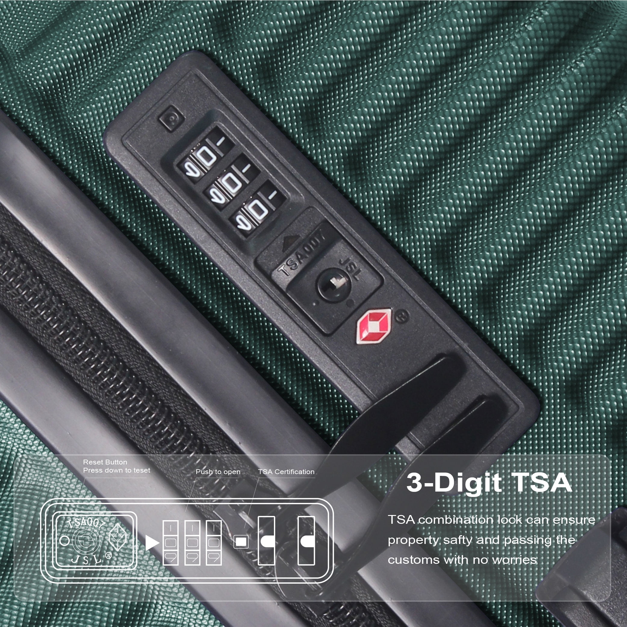 MAYEERTY 3-Piece ABS Luggage Set, Spinner Wheels, TSA Lock, Lightweight Suitcase, Dark Green
