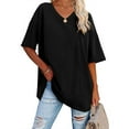 thumbnail image 2 of OSOLU V-Neck Short Sleeve Casual T-Shirt Tshirts Tee For Women Solid Color Loose Fit Tops Leisure Women Tops Dressy Casual, 2 of 4