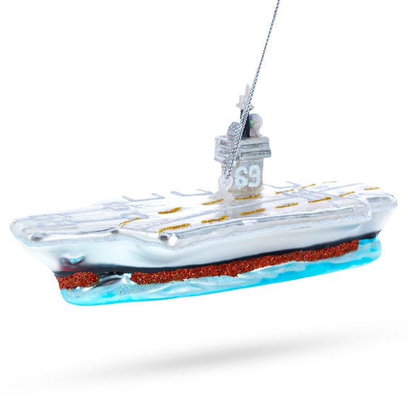 Aircraft Carrier Glass Christmas Ornament