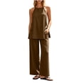 thumbnail image 2 of BADHUB Women 2 Piece Matching Lounge Sets Split Backless Tank Tops Wide Leg Pants Summer Outfits Tracksuit Brown S, 2 of 7