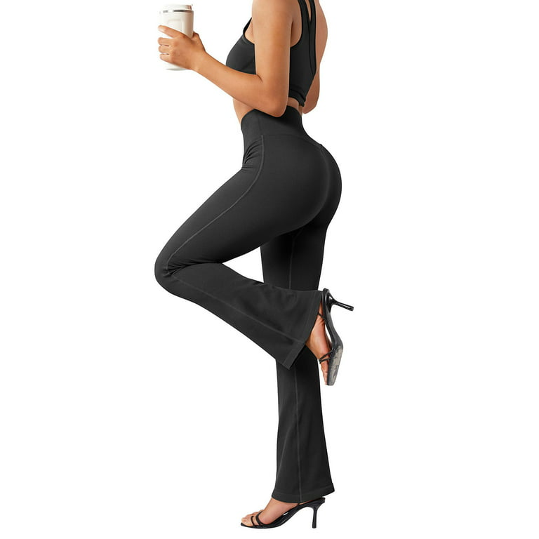HBFAGFB Women Casual Pants Ribbed Seamless Flare Leggings Bootcut High  Waist Yoga Pants Grey Size XL