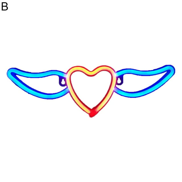 Neon Light Colorful Creative Heart Wing Wall Hanging Neon Sign Decorative Props Gift for Valentines Day