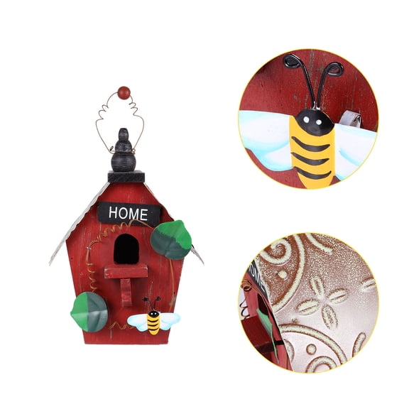 Worgeous Red Hanging Wooden Bird House Pendant for Home Decoration Lightweight and Durable 4.7 Inches