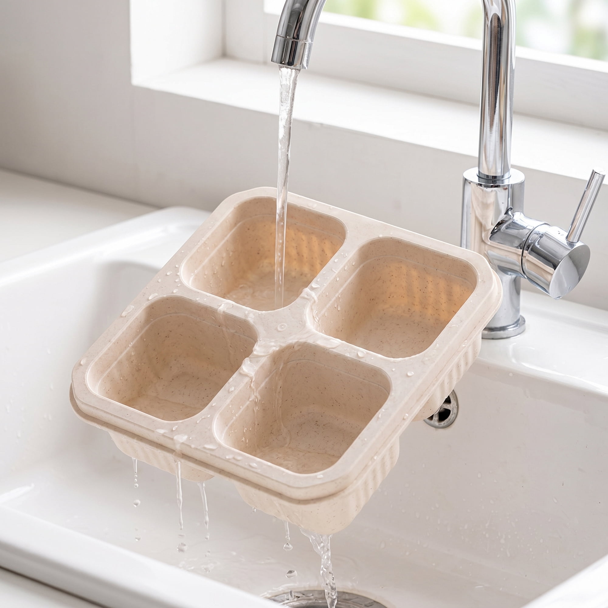 Unique Bargains 4-Compartment Leak-Proof Meal Lunch Bento Box for Work Beige