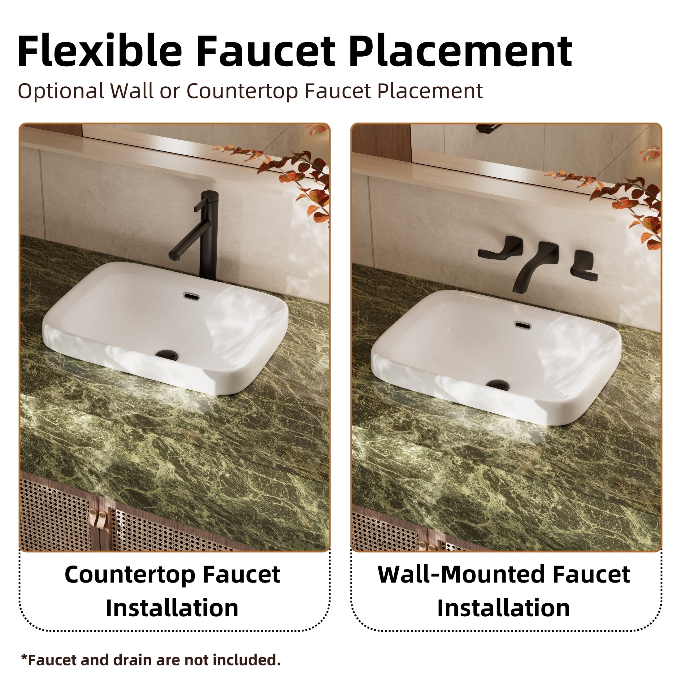 Los Flexi 22 in x 17 in White Rectangular Semi Recessed Bathroom Sink with Overflow Drop In Installation