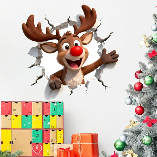Adhesivos navideños con efecto estereoscópico. Decoraciones navideñas para escaparates y puertas de tiendas. Adhesivos de PVC para ventanas. Ideales para crear ambiente navideño.