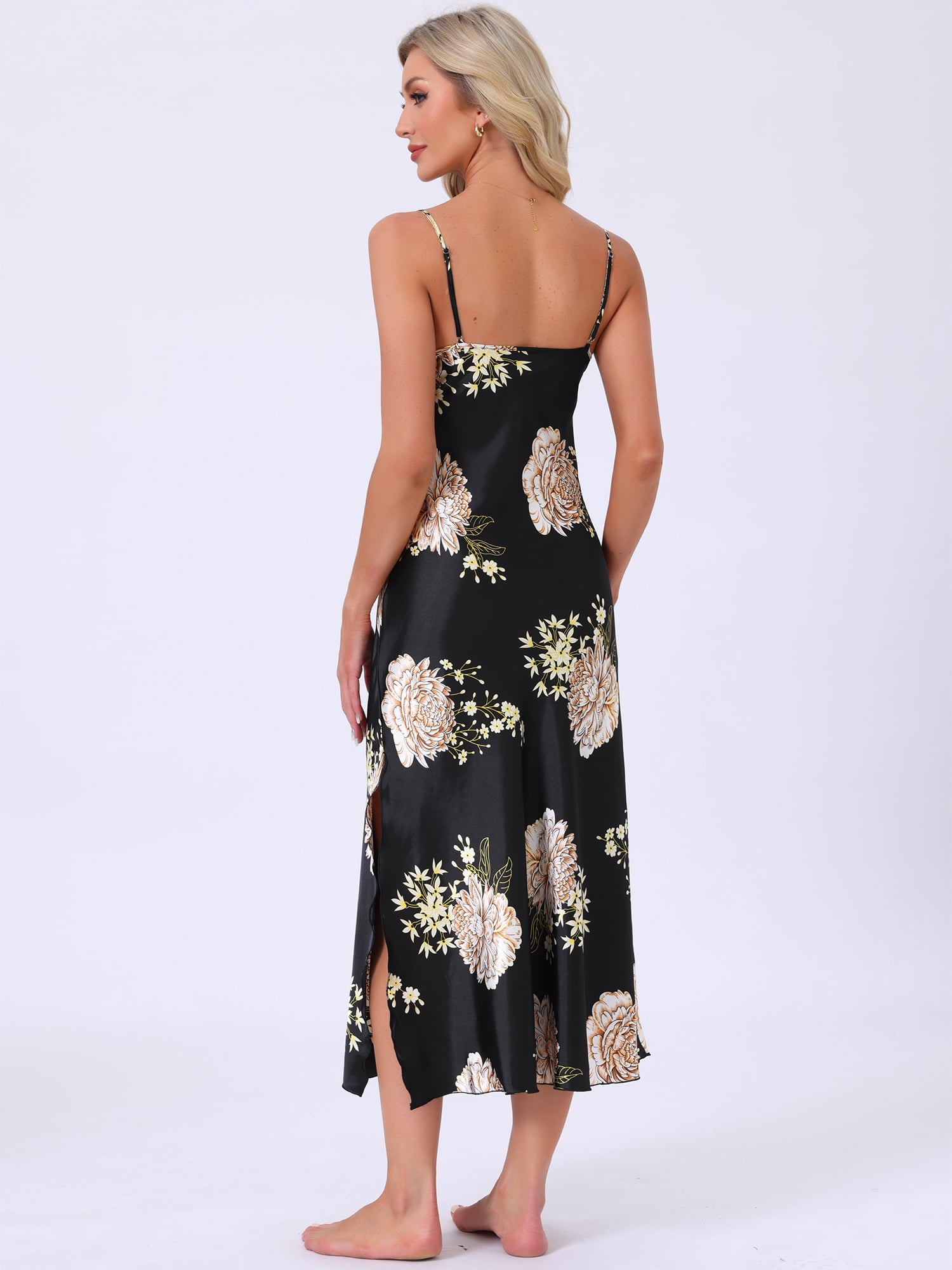 DARING DIVA Women's Floral Satin Camisole Spaghetti Straps Sleepwear L Black