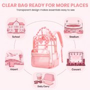 Girls Clear Backpack for Student School Transparent Bookbag with Reinforced Bottom Straps Multi Pockets Pink
