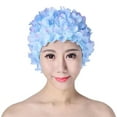 thumbnail image 3 of Gorro de baño con flores en 3D, gorro transpirable para deportes acuáticos, accesorios para piscina (azul), 3 of 4