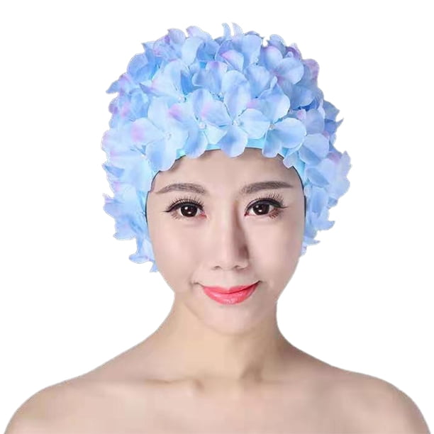 WDOplteas Gorro Baño Con Flores en 3D Gorro Transpirable para Acuáticos Accesorios para Piscina (azul)