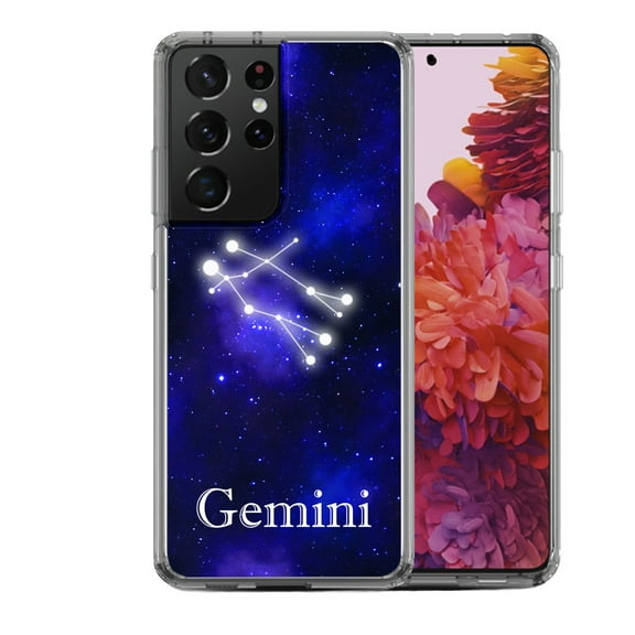 Shockproof Hybrid Bumper Phone Case for Samsung Galaxy S21 Ultra, by OneToughShield ® - Zodiac / Gemini