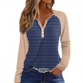 thumbnail image 3 of Hearthz Womens Long Sleeve Tops Color Block V-Neck Button Henley Tops for Women Fitted Fall Basic Tops Fitted Raglan Sleeve Women's Top, 3 of 8