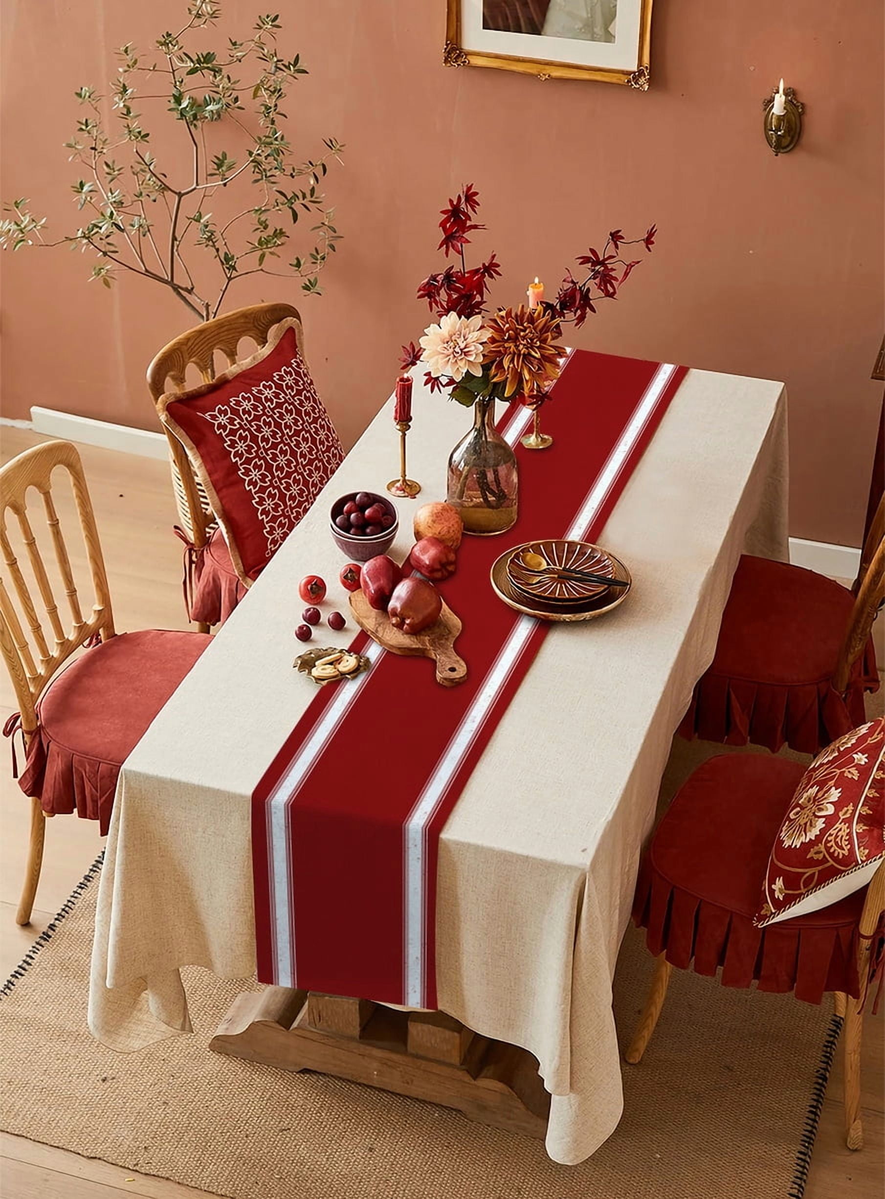 Hokiten Table Runners 72 Inches Long Dress Scarves, Christmas Red Farmhouse Kitchen/Dining Table Runner, Coffee Tablerunners, Luxurious Xmas Red White Striped 14x72 Inch