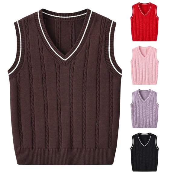 QWERTY Toddler Boys Girls V Neck Sweater Vest Sleeveless Back to School Uniform Layering Top Size 5-6 Years