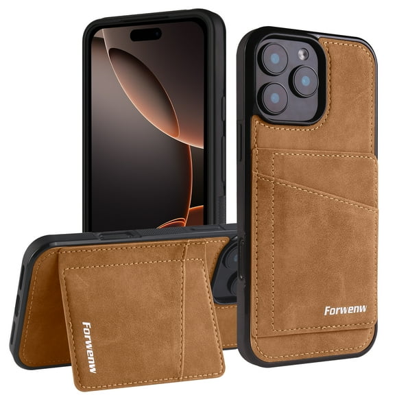 for iPhone 16e Wallet Phone Case with Card Holder, [RFID Blocking PU Leather Protection][Back Flip Magnetic Cases] Kickstand Shockproof Women Men Slim Cover for iPhone 16e - Brown