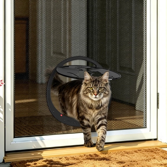 Dog Door for Screen Door, Patent Design Pet Screen Door with Lockable Magnetic Flap for Doggy Door and Cat Door, Black