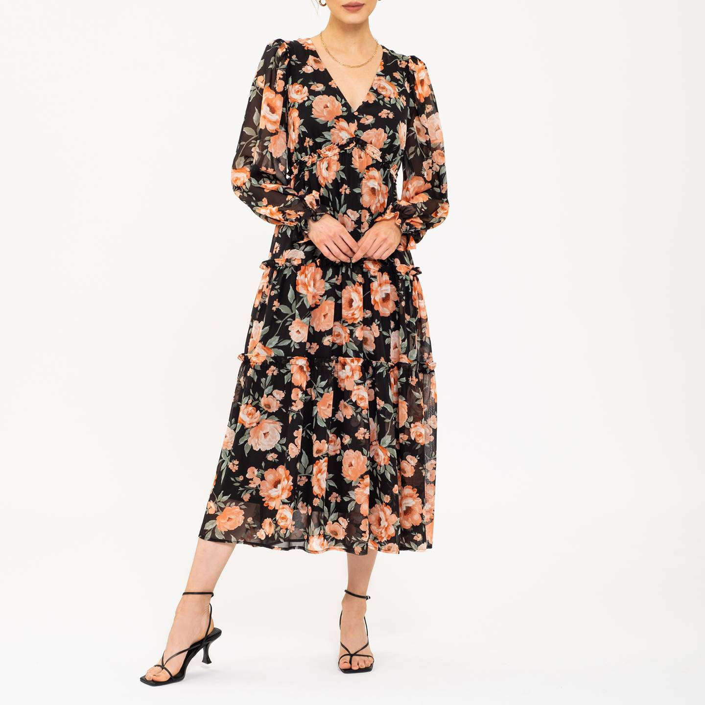 August Sky Women`s Long Sleeve Tiered Midi Dress - Walmart.com
