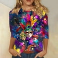 thumbnail image 2 of QATAINLAV Women's Mardi Gras Shirts Fashion Casual Round Neck 3/4 Sleeve Loose T-Shirt 2025 Carnival Party Graphic Shirts Multicolor XXXL Birthday Gifts, 2 of 6