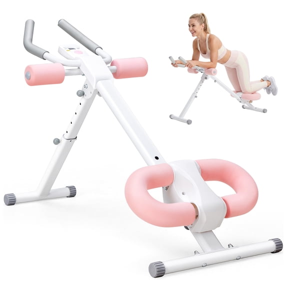 EDX Ab Machine for Home Gym, Adjustable Ab Workout Equipment with LCD Display, Foldable Core Trainer, 440 lbs Capacity, Pink