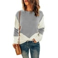 thumbnail image 1 of Pulls en Tricot à Manches Longues Couleur Contrastée Doux Décontracté Confortable pour Automne Hiver Printemps, 1 of 5