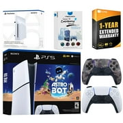 Sony PlayStation 5 Astro Bot Slim Digital Bundle with Disc Drive, Extra Controller, MightySkins Voucher and 1 Year Extended Warranty - Gray Camo