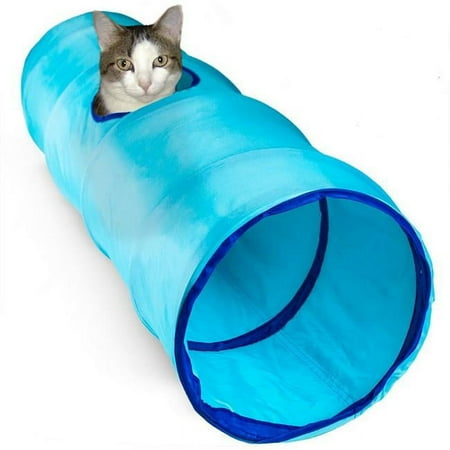 BrybellyHoldings 20 in. Blue Krinkle Cat Tunnel With Peek Hole And Storage Bag