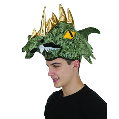 Adults Plush Medieval Gold Horned Green Year Of The Dragon Hat Costume Accessory