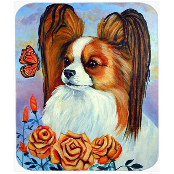 9.5 x 8 in. Papillon in the Roses Mouse Pad, Hot Pad or Trivet
